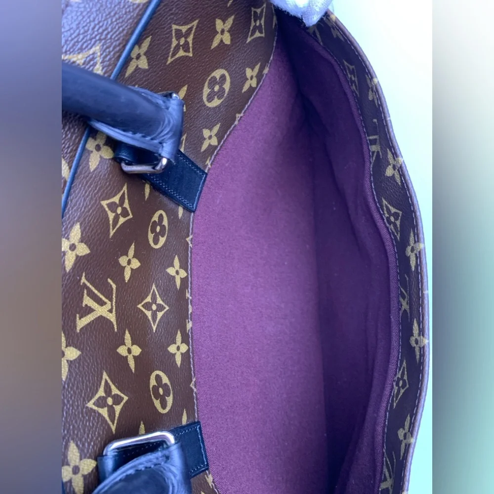 LOUIS VUITTON Monogram Macassar Soft Briefcase Silver Black